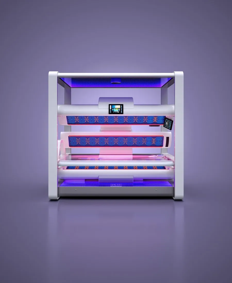 White KBL K11 Air Loft tanning system with the canopy open