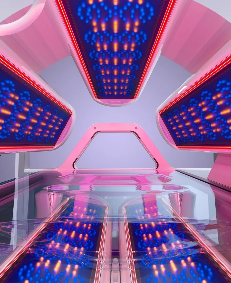 Red and blue LED arrays inside the white K11 Air Loft